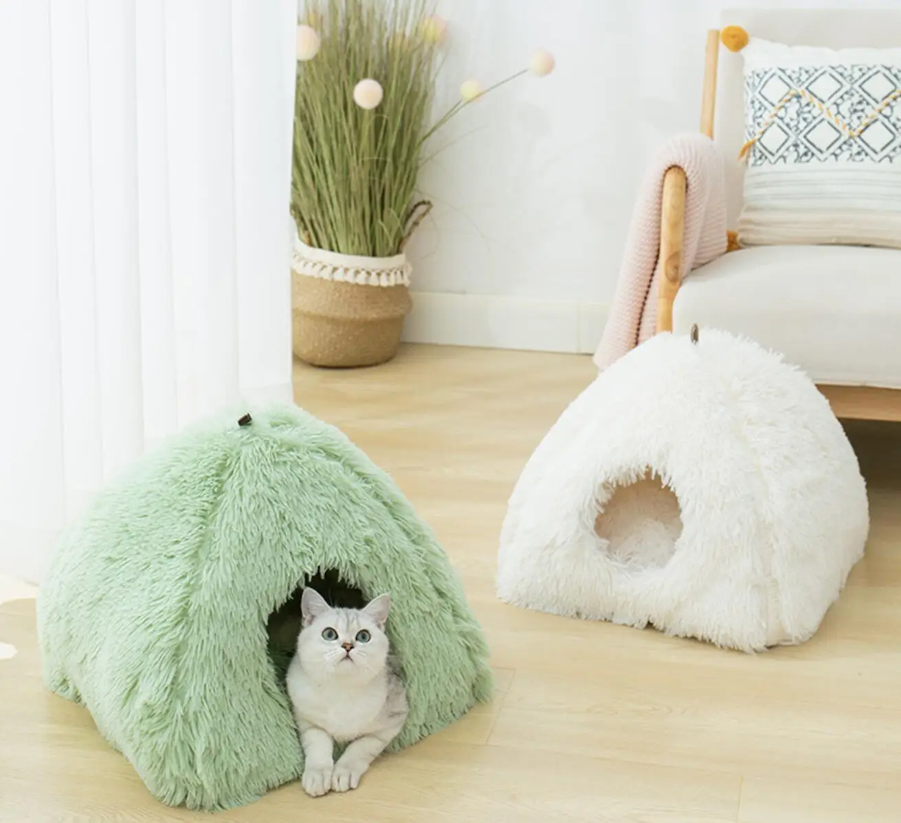 

Deep Sleep Winter Cat Bed Triangle Teepee Warm Cat Cushions Basket Enclosed Small Doghouse Pet Tent