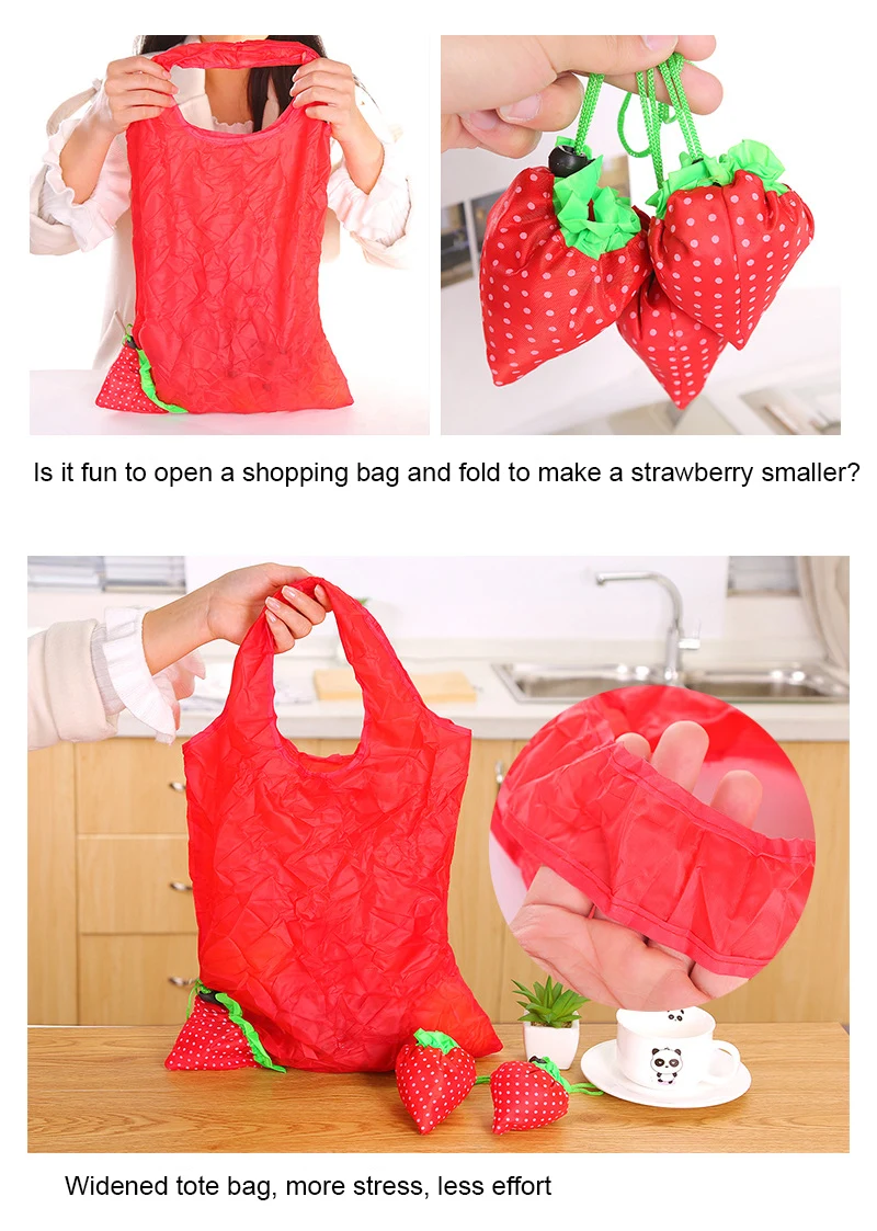 

Portable Strawberry Shopping Tote Storage Bags Eco-friendly Nylon Market Shopping Bag Foldable Supermarket Mall Storage Bags