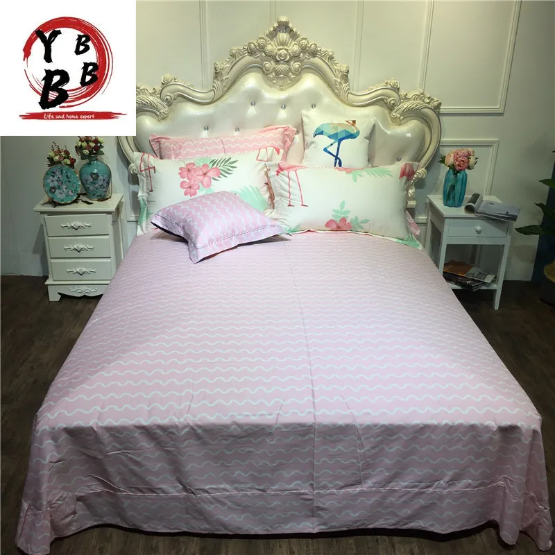 

Home textile pink flamingo bedding set 100%cotton king queen size duvet cover bed sheet leaf flower printed bedding bed linen