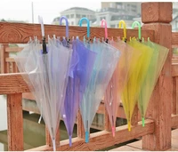 100pcs transparent women umbrella long handle girls sunny rainy umbrellas semi automatic portable size rain gear sn321