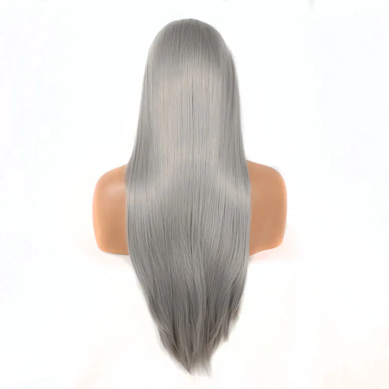Bombshell Silver Grey Synthetic 13*3 Inch Lace Front Wig Heat Resistant Fiber Hair Natural Hairline for Women Girls Party Wigs
