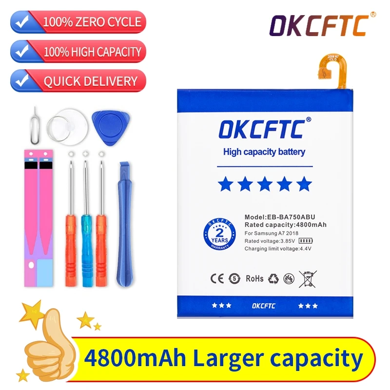 

Оригинальный аккумулятор OKCFTC EB-BA750ABU 4800 мА · ч для SAMSUNG Galaxy A7 2018 версия A730x A750 SM-A730x A10 SM-A750F + Инструменты