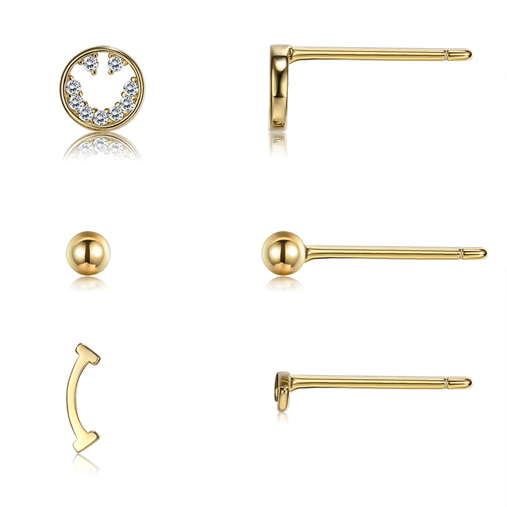 

ZEMIOR Sterling Silver 925 Jewelry Devious Letter I & Round Bead Clear CZ Smiley Earrings Sets For Women Golden Stud Earring