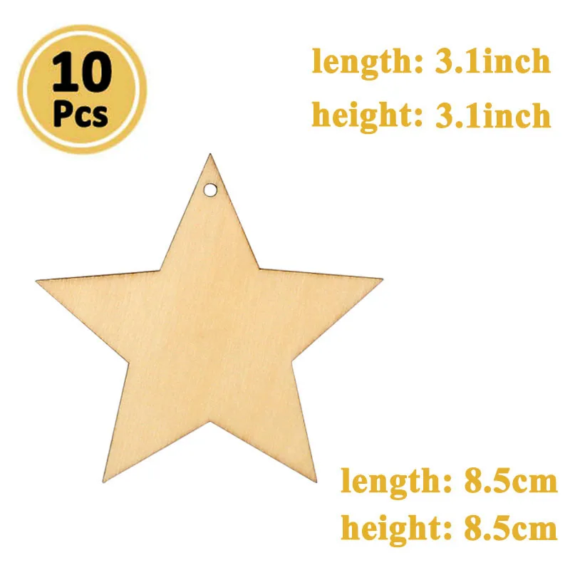 10pcs star 50 шт., деревянные рождественские украшения, елочные украшения, Санта-Клаус, снеговик, олень, рождественские вечерние украшения для дома, подарок на год - Цвет: 10pcs star