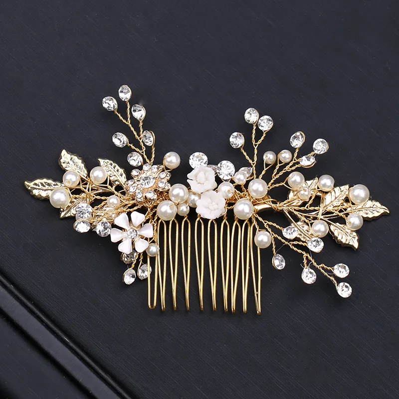 

Hair Accessories Rhinestones Pearls Flower Leaf Hair Comb Bridal Wedding Crystal White Headdress Banquet Bridesmaid Hair Jewelry