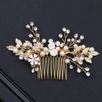 hair accessories rhinestones pearls flower leaf hair comb bridal wedding crystal white headdress banquet bridesmaid hair jewelry