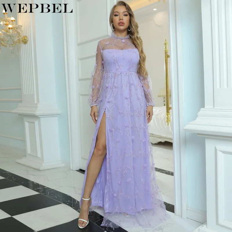 

WEPBEL женское элегантное Сетчатое вечернее платье с вырезами, женское сексуальное модное платье с длинным рукавом, круглым вырезом и высокой ...