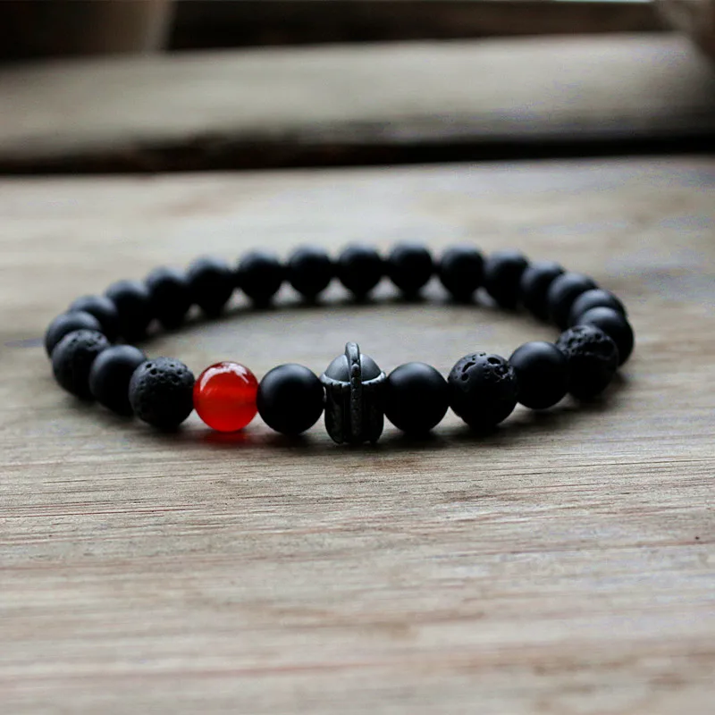 Black Bracelet Spartan Knight Helmet Hematite Carving Bead &amp Lava stone bead bracelet Dropshipping | Украшения и аксессуары