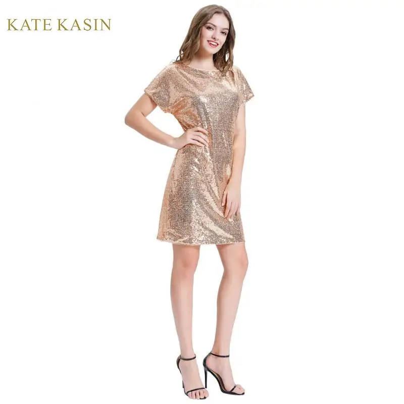 Женское платье с блестками Kate Kasin розовое Золотое Сверкающее повседневное