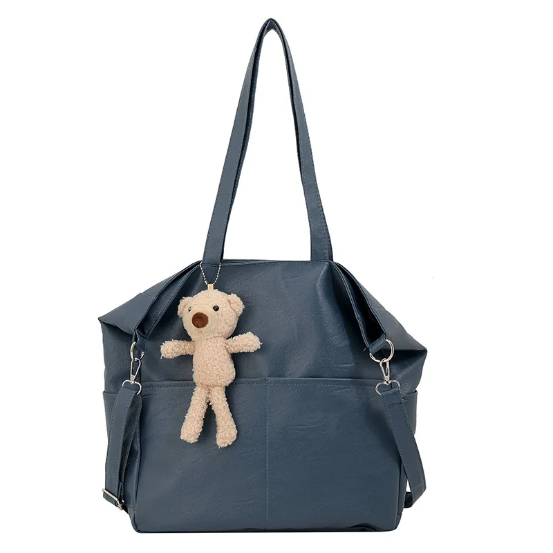 

Large Capacity Shoulder Bag Student Tutorial Bag Little Fresh Tote Bag Simple Literature and Art PU Leisure Women's Bag