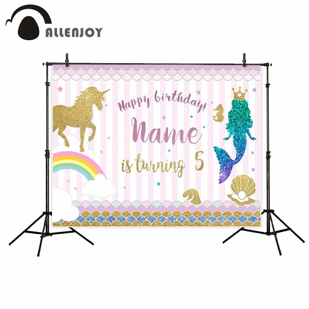 Фон Allenjoy с днем рождения Блестящий Русалка принцесса золотой единорог Радуга