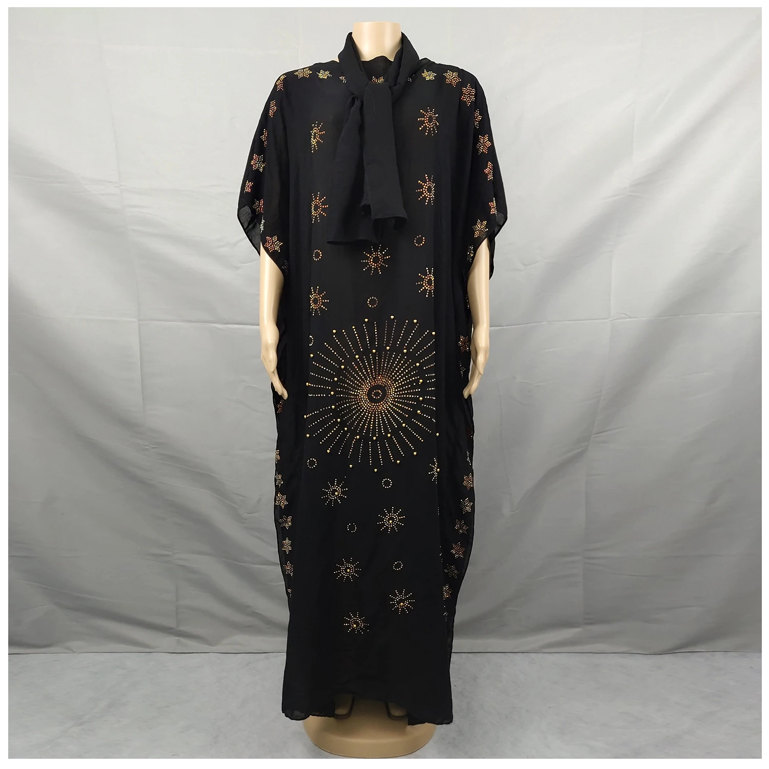 Африканский женский кафтан, макси-платье, абайя, Дубай, Дашики, золотая вышивка, черная длинная искусственная африканская одежда PZ04
