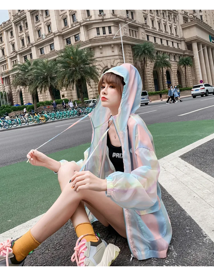 

2020 Women Summer Windbreaker Coat Streetwear Loose Thin Women Sunscreen Jacket Long Breathable Korean Kpop Clothes