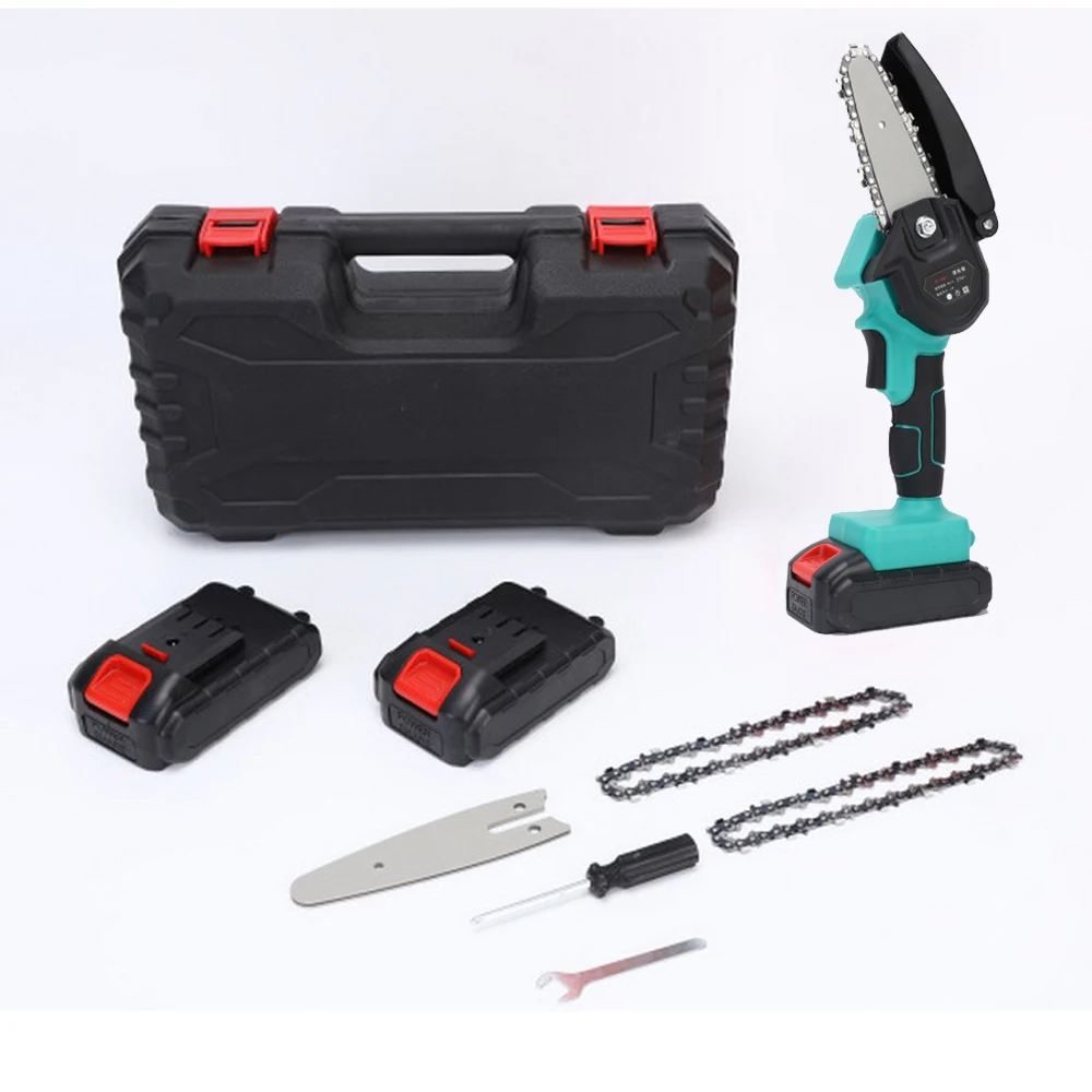 Mini Electric Garden Chainsaw Small 4 InchCordless Woodworking Cutting Too Home Chain Saw with 2 Lithium Battery