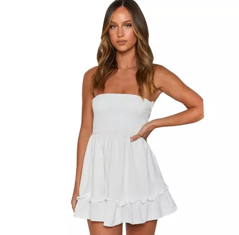

2021 Black Mini Party Dresses Women Elegant Sexy Backless Max Bodycon Casual White Dress for The Beach Kpop Clothes Wrap Dress