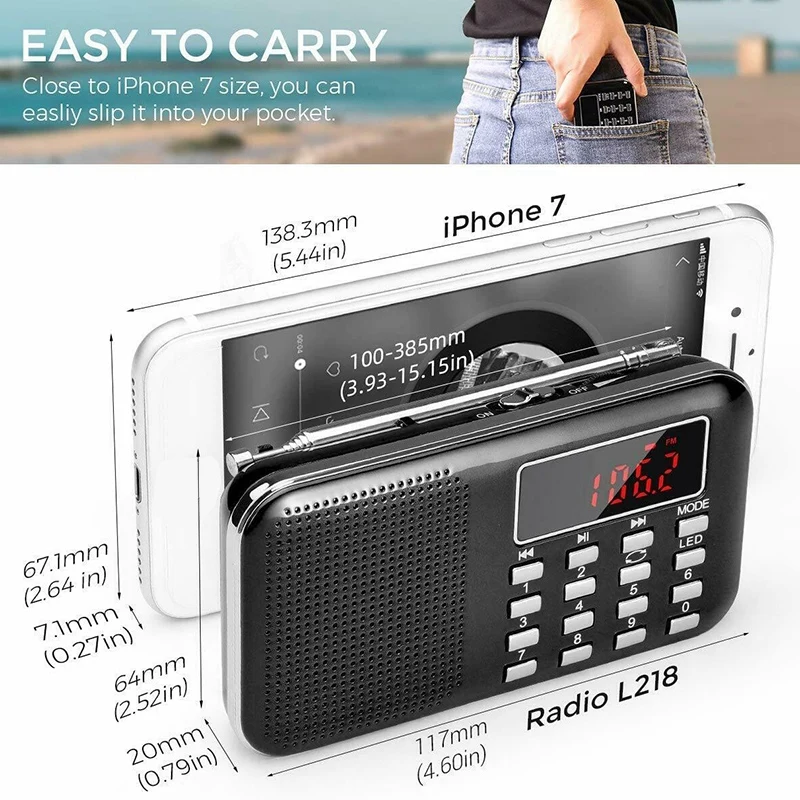 L-218AM Portable Multi Band Digital Auto Radio Scanner Fm Am Pocket with Mini Speaker Mp3 Player | Электроника