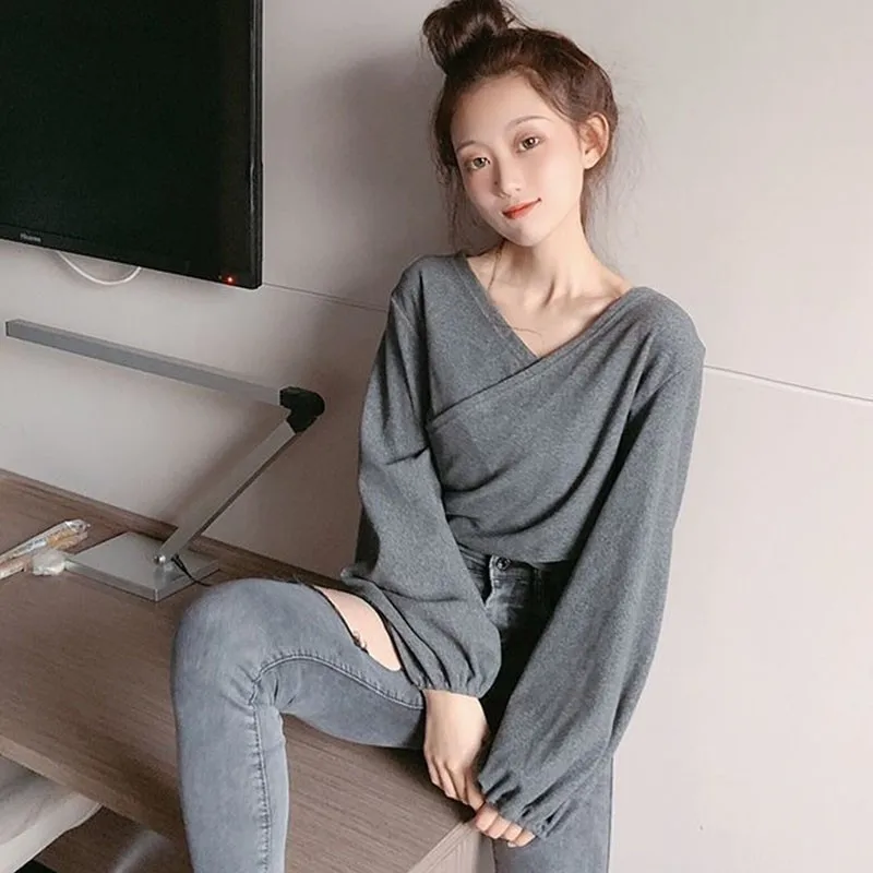 Женская футболка с длинными рукавами фонариками Повседневная Свободная