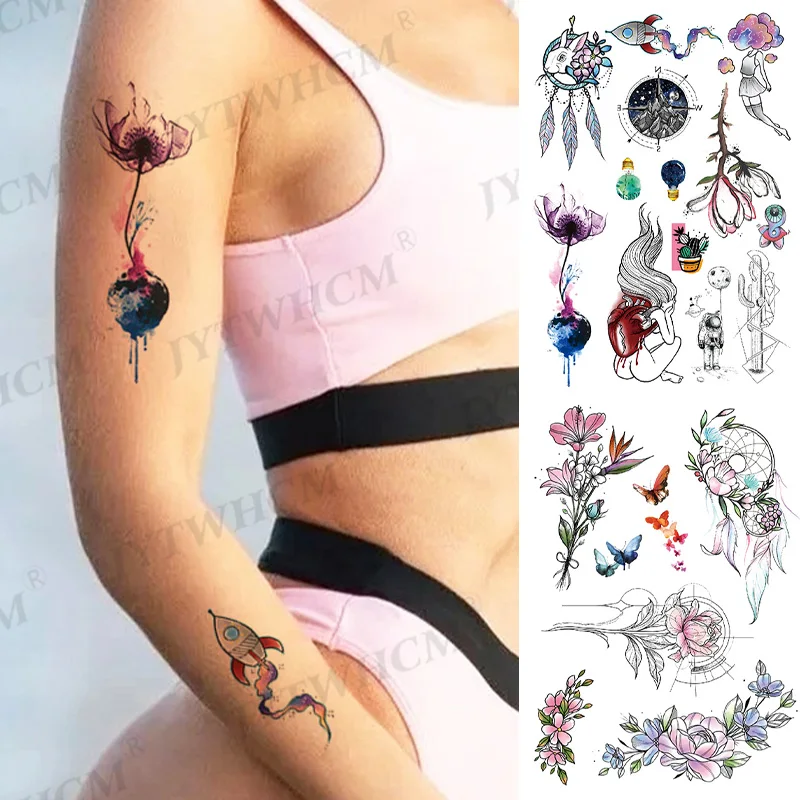 Водостойкая Временная тату наклейка волчьи края ангел лес солнце птица Череп