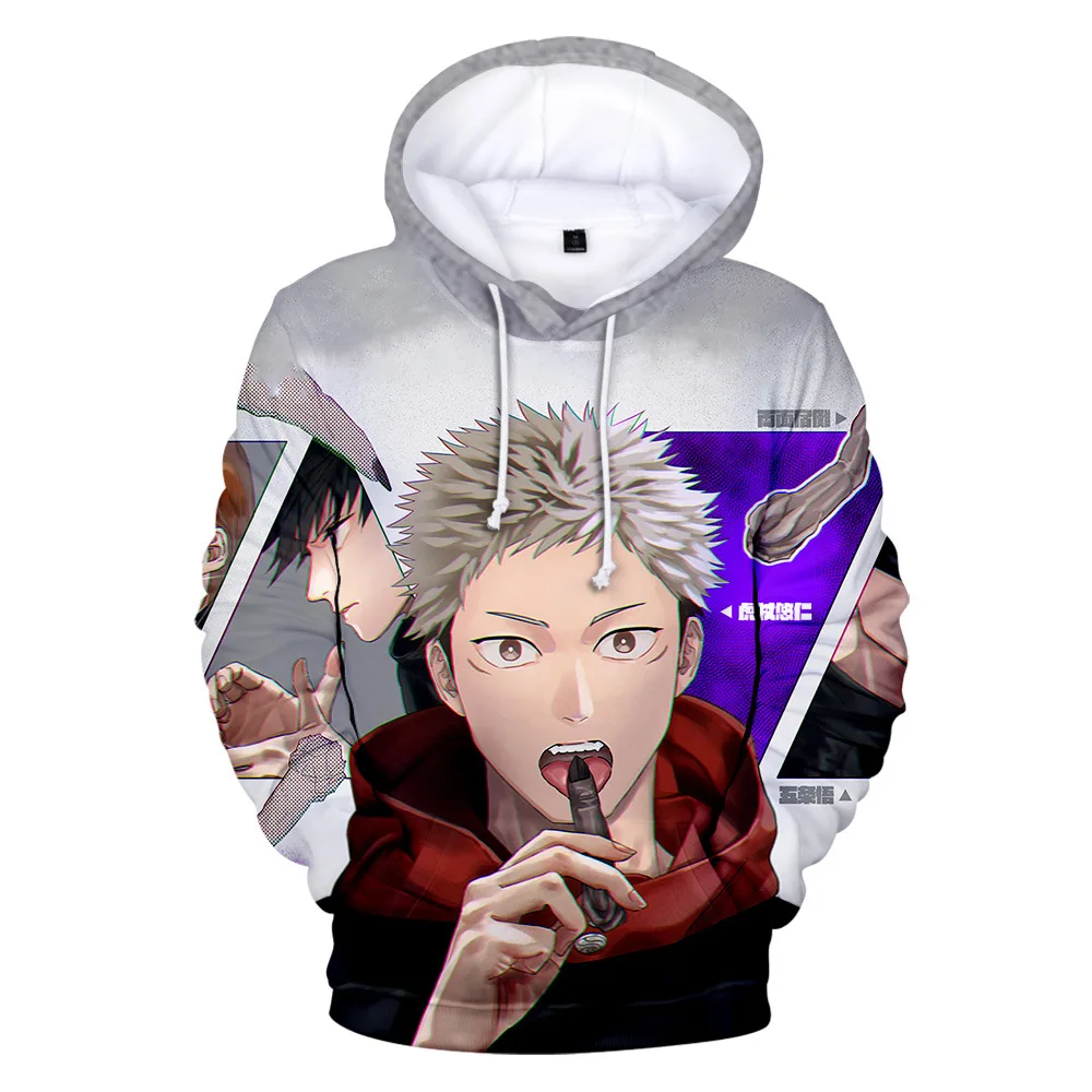 

2021 Japan Anime Jujutsu Kaisen Men Hoodie Sweatshirt Funny Hooded Pullover Fleece Cotton Hip Hop Harajuku Coats Boys Girls