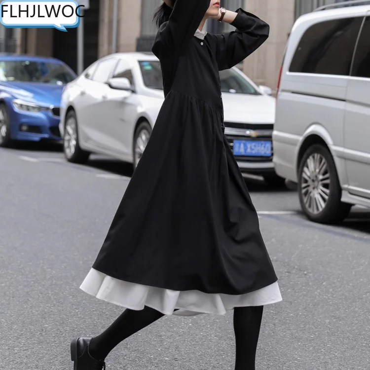 

Женское винтажное платье-рубашка в стиле ретро, длинное черное платье с оборками и цветочным принтом, однобортное платье на пуговицах, из дв...
