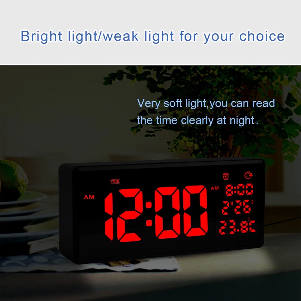 Цифровой будильник светодиодный красный стол часы с подсветкой черный сенсорный