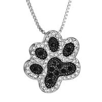 cute cat dog paw pendant lovely necklace for women black rhinestone dainty short chain child female jewelry accessories gift