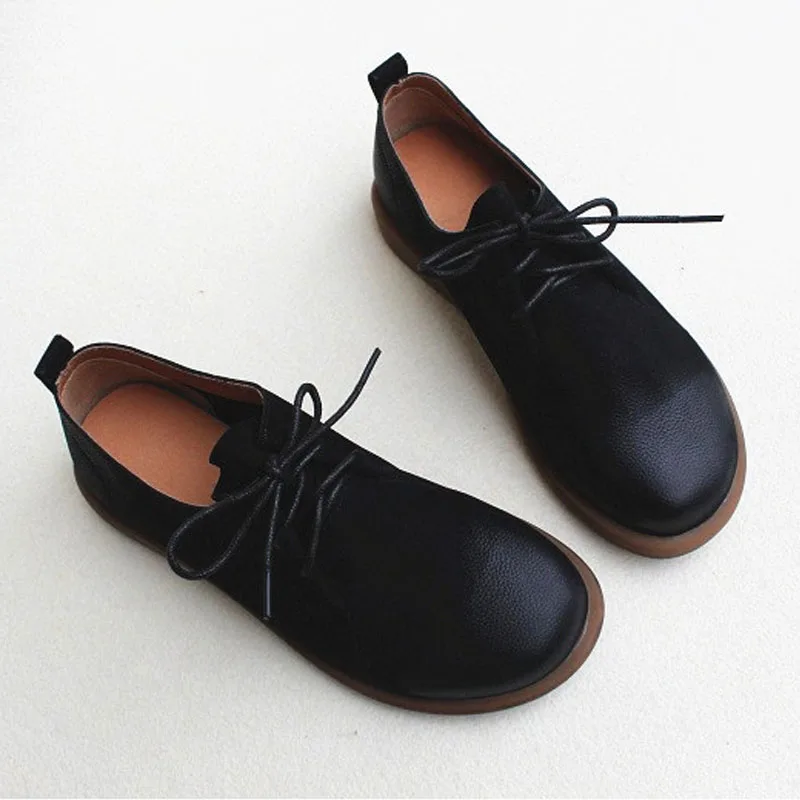 Женские туфли оксфорды из 100% натуральной кожи на плоской подошве со шнуровкой