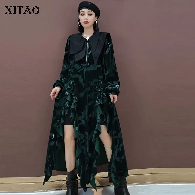Женское асимметричное платье XITAO элегантное свободное с рюшами и длинным рукавом