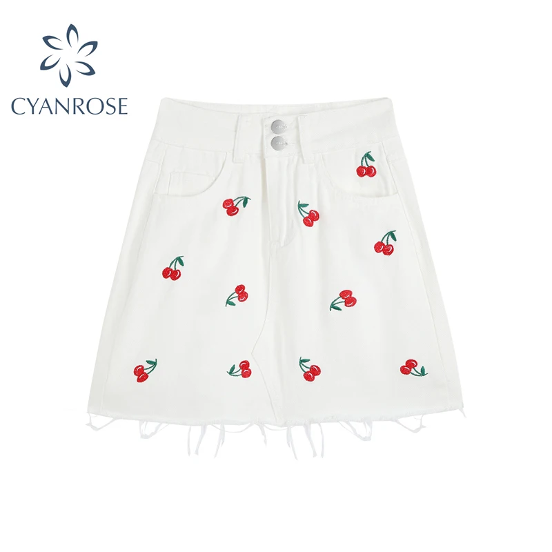 Женская джинсовая юбка с завышенной талией белая трапециевидная из денима