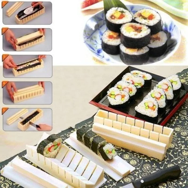 10Pcs per Set Sushi Maker Kit Rice Roll Mold Kitchen DIY Easy Chef Mould Roller Cutter 5 Shaped | Дом и сад