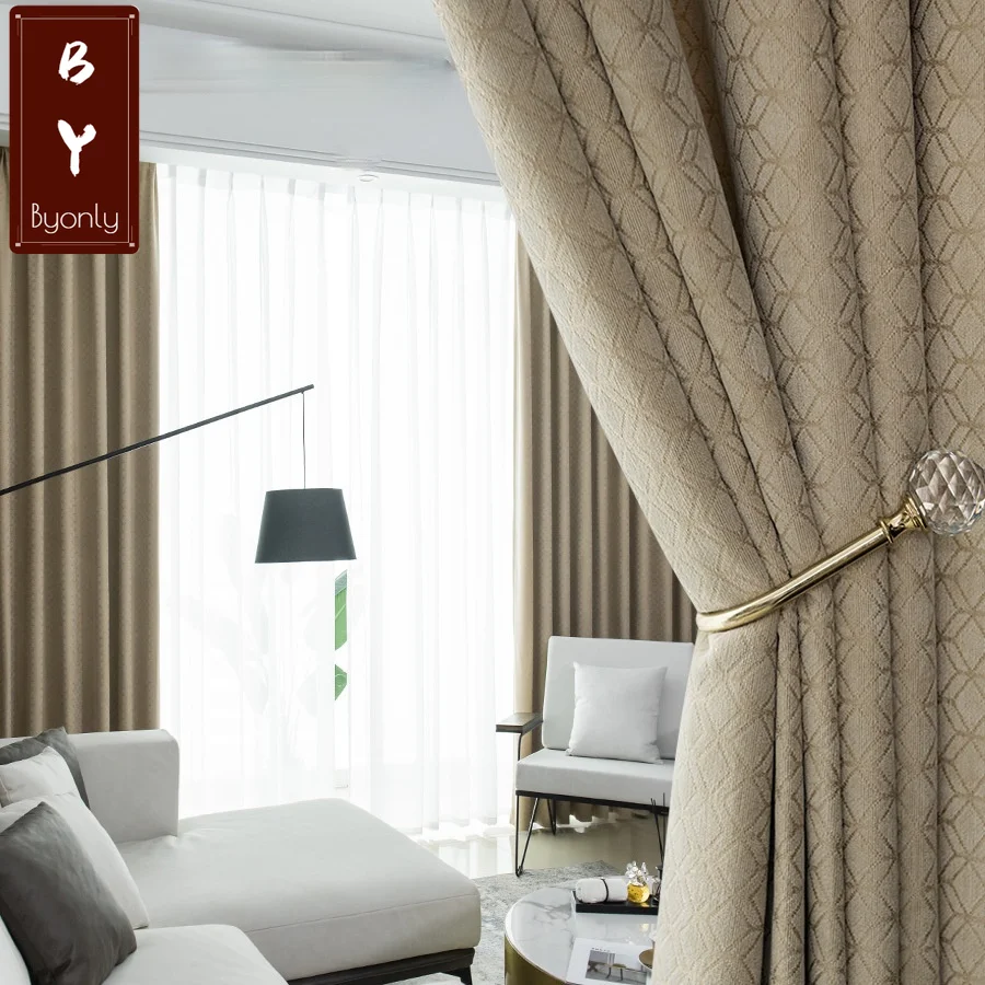 

2021 New Chenille Jacquard Curtain Fabric Living Room Bedroom Solid Color Shade Curtain Hotel Curtain Cotton and Linen Curtain