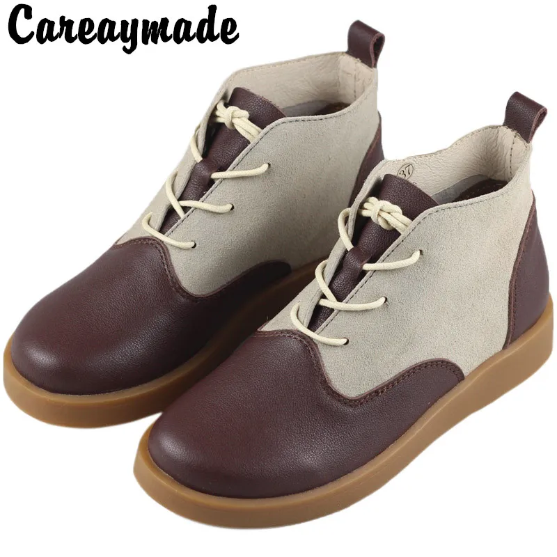 

Careaymade-First layer leather soft leather short boots women's flat bottomed retro style Japanese style handmade Boots