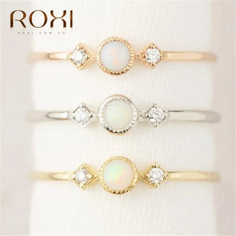 ROXI круглый огненный опал кольца для женщин винтажные модные ювелирные изделия лаконичное Кристальное кольцо Изящные обручальные свадебные кольца anillos Mujer