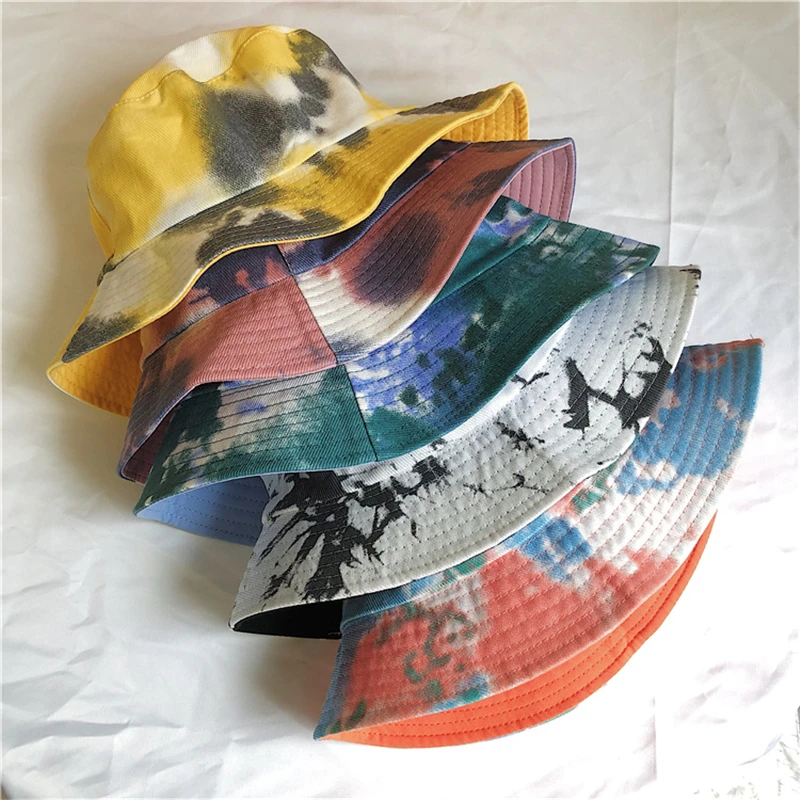 

Fashion Rainbow Color Bucket Hat Women Man Cotton Casual Foldable Outdoor Fishing Beach Sun Double-sided Fisherman Hat