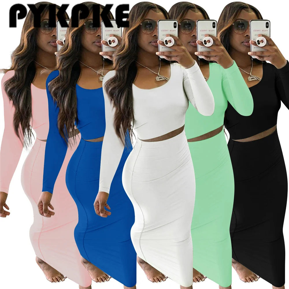 

Женский комплект с длинными рукавами с О-образным вырезом топы эластичные юбки-карандаш два комплекты из 2 предметов; Для деловой женщины; М...