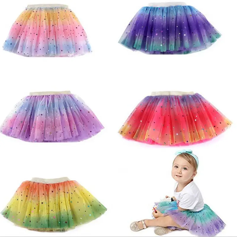 Милая Радужная юбка для маленьких девочек из 3 слоев фатина с блестками балета