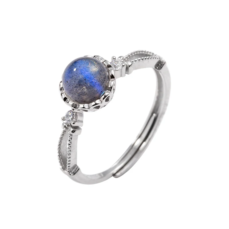

Trendy Round/Crown Moonstone 925 Sterling Silver Rings for Women Adjustable Finger Ring with Stones Female Fine Jewelry YRI186