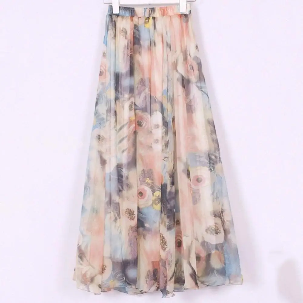 

Fashion Women Bohemian Chiffon Long Maxi Skirt Summer Beach Floral Skirt