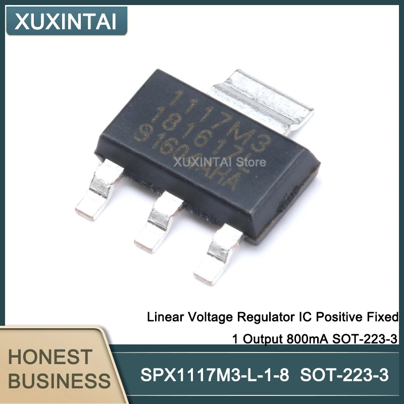 

100Pcs/Lot SPX1117M3-L-1-8 SPX1117M3 Linear Voltage Regulator IC Positive Fixed 1 Output 800mA SOT-223-3