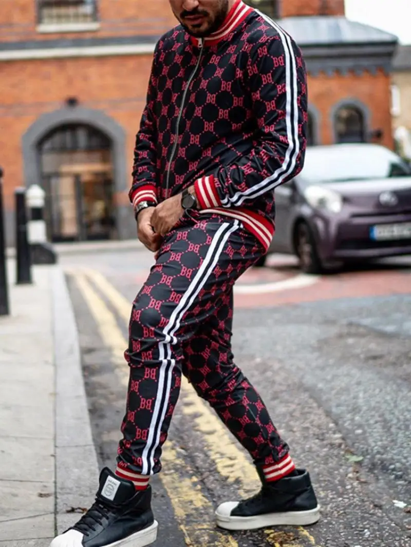 

New Autumn WinterMen's Sets 2 Pieces Sets Tracksuit Men's Clothing Jackets+Pants Pullover Sportwear Gentlemen Plaid Mens Clothes