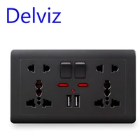 delviz eu standard usb socket gray embedded panel2 1a dual usb port ac 110 250v uk wall power socket universal 5 hole outlet