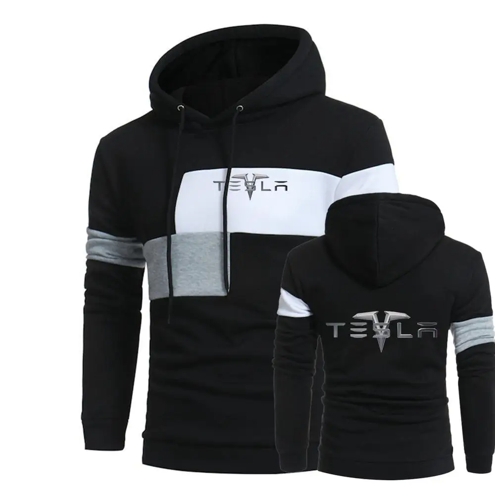 

Unisex 3 Color Spring Car Logo Print Tesla Coat Male College Cotton ize Sport Hoodies Splice Pullover Sweatshirts