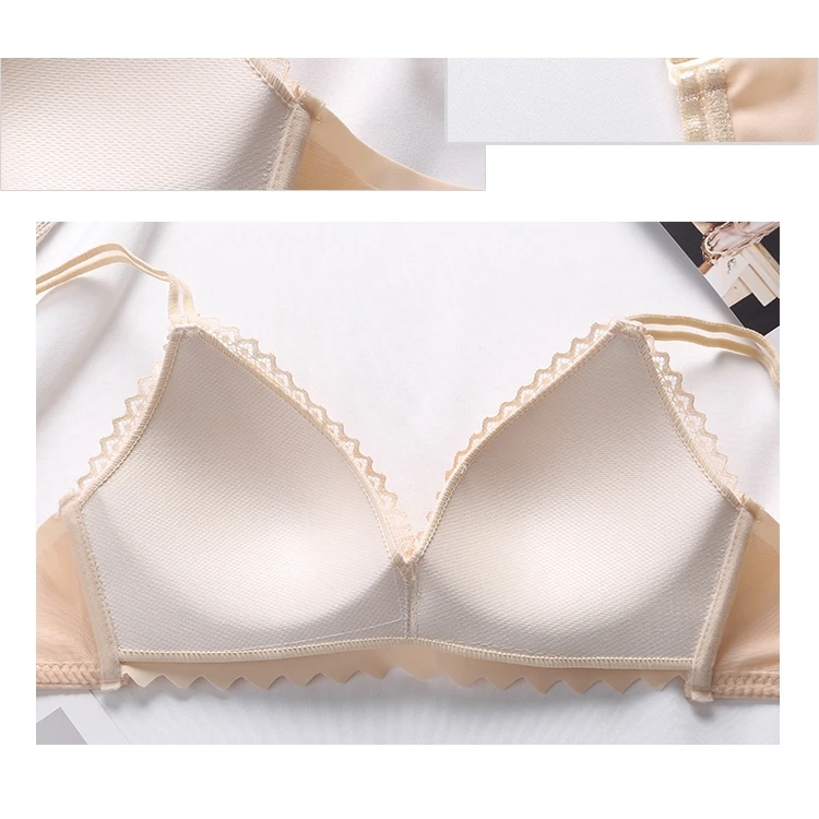 

Ladies gather sexy lace bra triangle cup ultra-thin summer no steel ring bra