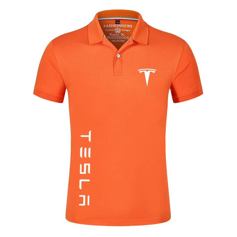 

Summer Tesla Car Logo Polo Shirts Men Short Sleeve T Shirts Classic Brand Tees Male Cotton Casual Customize Sport Streetwear Top