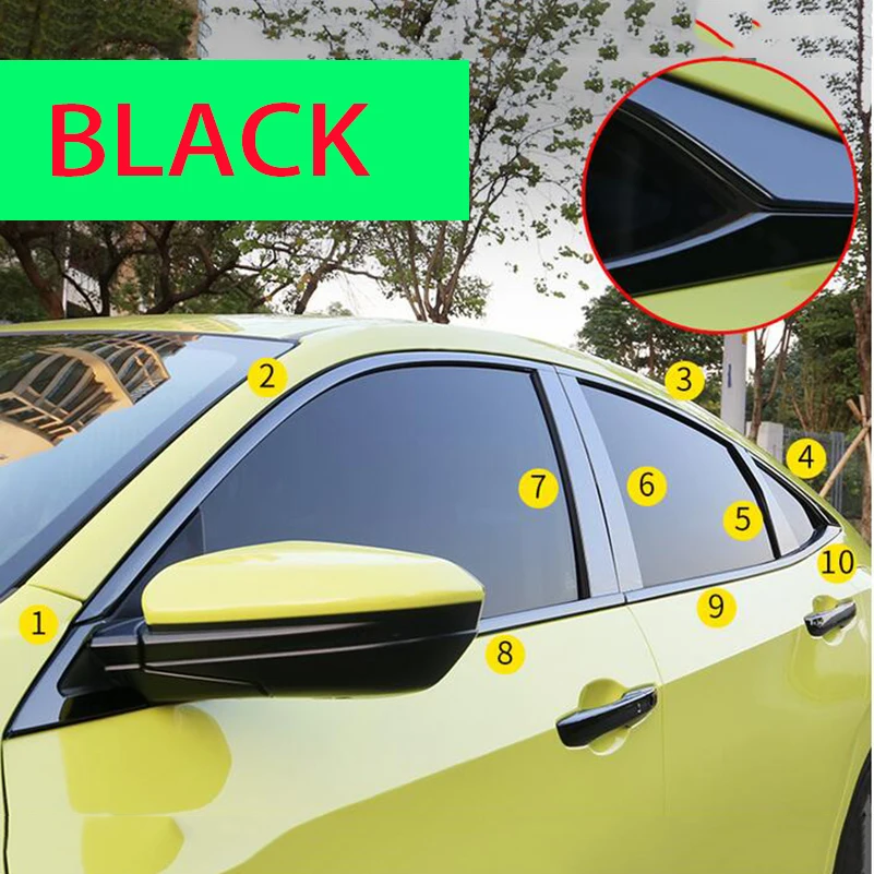 Для Honda Civic 10 2016 2017 2018 2019 2020 черная отделка для подоконника из нержавеющей стали