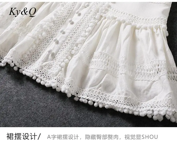 

Australian Designers French Style Retro White Lace Fairy Dress Long Sleeve Hollow Out Wool Ball Fashion Elegant Short Dresses