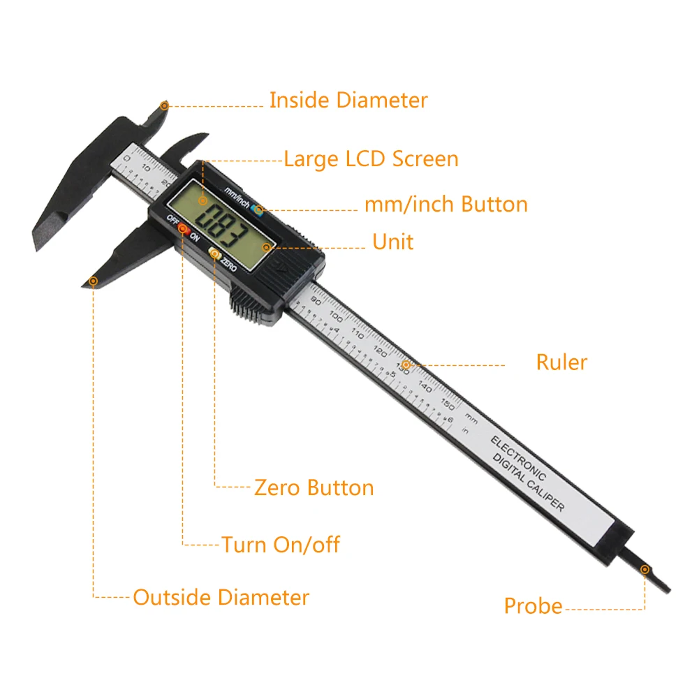 

0-150mm Electronic Digital Ruler Electronic Carbon Fiber Vernier Caliper Gauge Micrometer Measuring Tool Calibre Digital