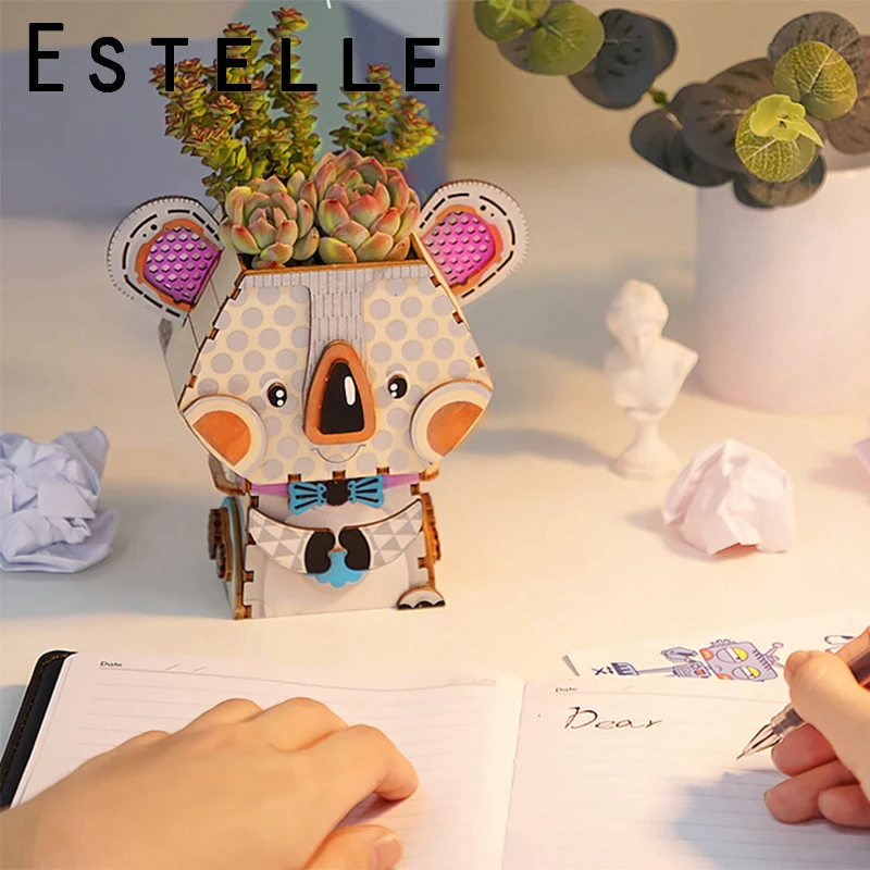 3D Деревянный робот игра головоломка Креативный цветочный горшок коробка для