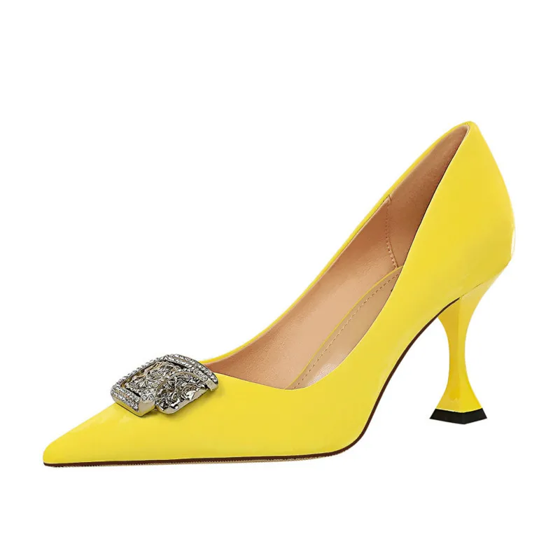 

European and American Fashion Cat High Heel Shallow Mouth Pointed Rhinestone Buckle Sexy Nightclub High Heels Women's Shoes