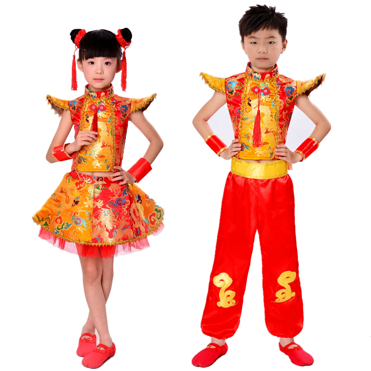 Детские костюмы для народных танцев с драконом Yangko, современные Hanfu, для девочек и мальчиков, Национальный костюм для кунг-фу со львом, ушу, костюм для китайского традиционного танца